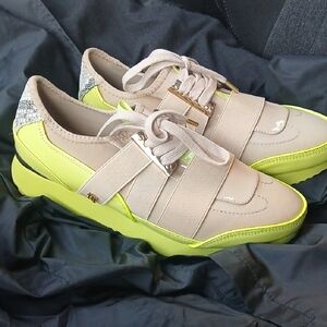 RIVER ISLAN Beige and Neon Green Women's Sneakers